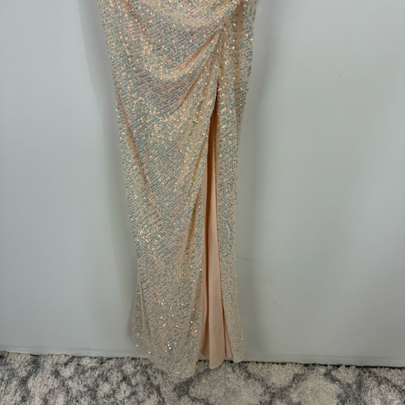 Fiesta Fashion Pink Bush Sequined Padded Strappy Back V Neck Slit Maxi Gown Dres - Picture 5 of 6